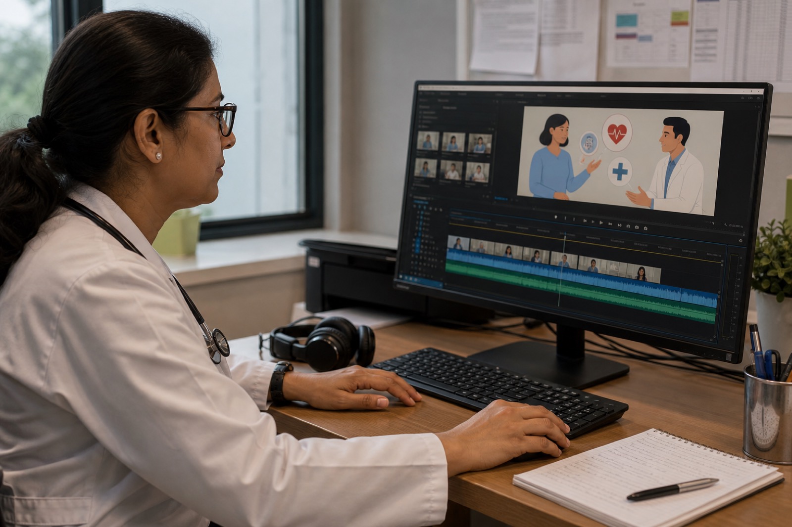 Doctor editing health education videos